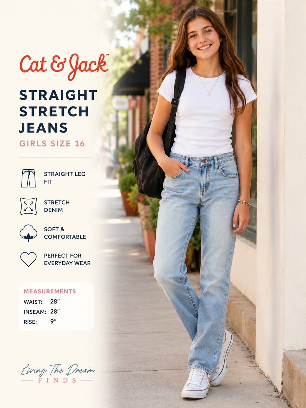 Cat & Jack Straight Stretch Light Wash Jeans Girls Size 16
